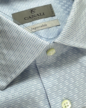 Canali Dress Shirt Blue Basketweave 