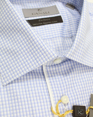 Canali Dress Shirt White Blue Windowpane - 40 - 15 3/4 Exclusive Collection