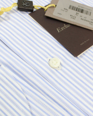 Canali Dress Shirt White Navy Stripes Exclusive Collection 39 - 15 1/2 Modern Fit