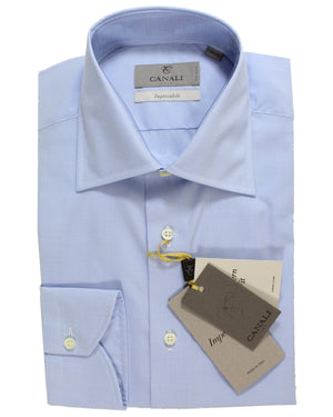 Canali Dress Shirt White Blue Mircro Check 