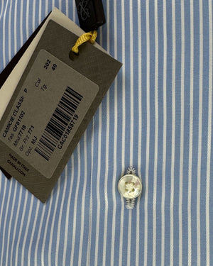 Canali Dress Shirt Blue White Stripes  40 - 15 3/4 Exclusive Collection