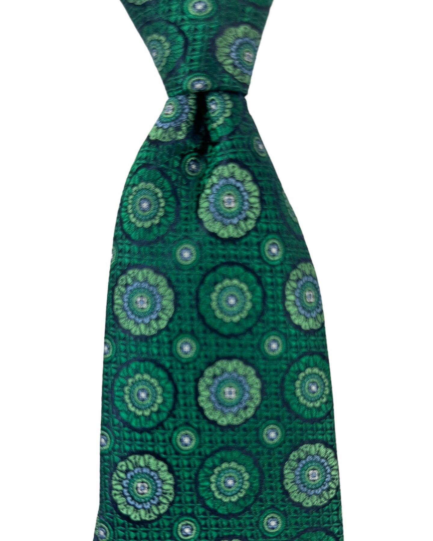 Canali Silk Tie Green Medallions Pattern - Classic Italian