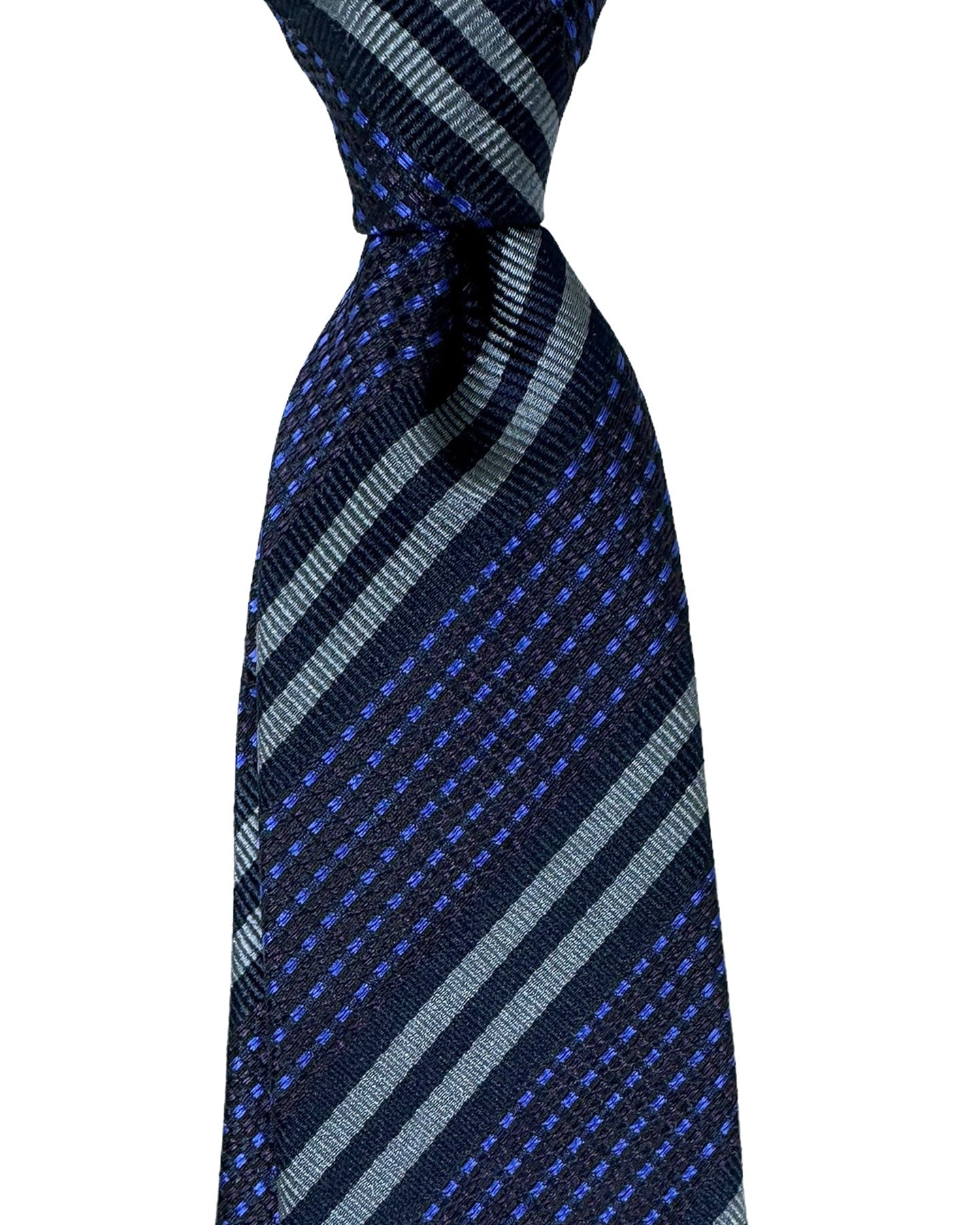 Canali Silk Tie Dark Blue Gray Purple Stripes