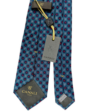 Canali Silk Tie Dark Blue Aqua Red Mini Floral