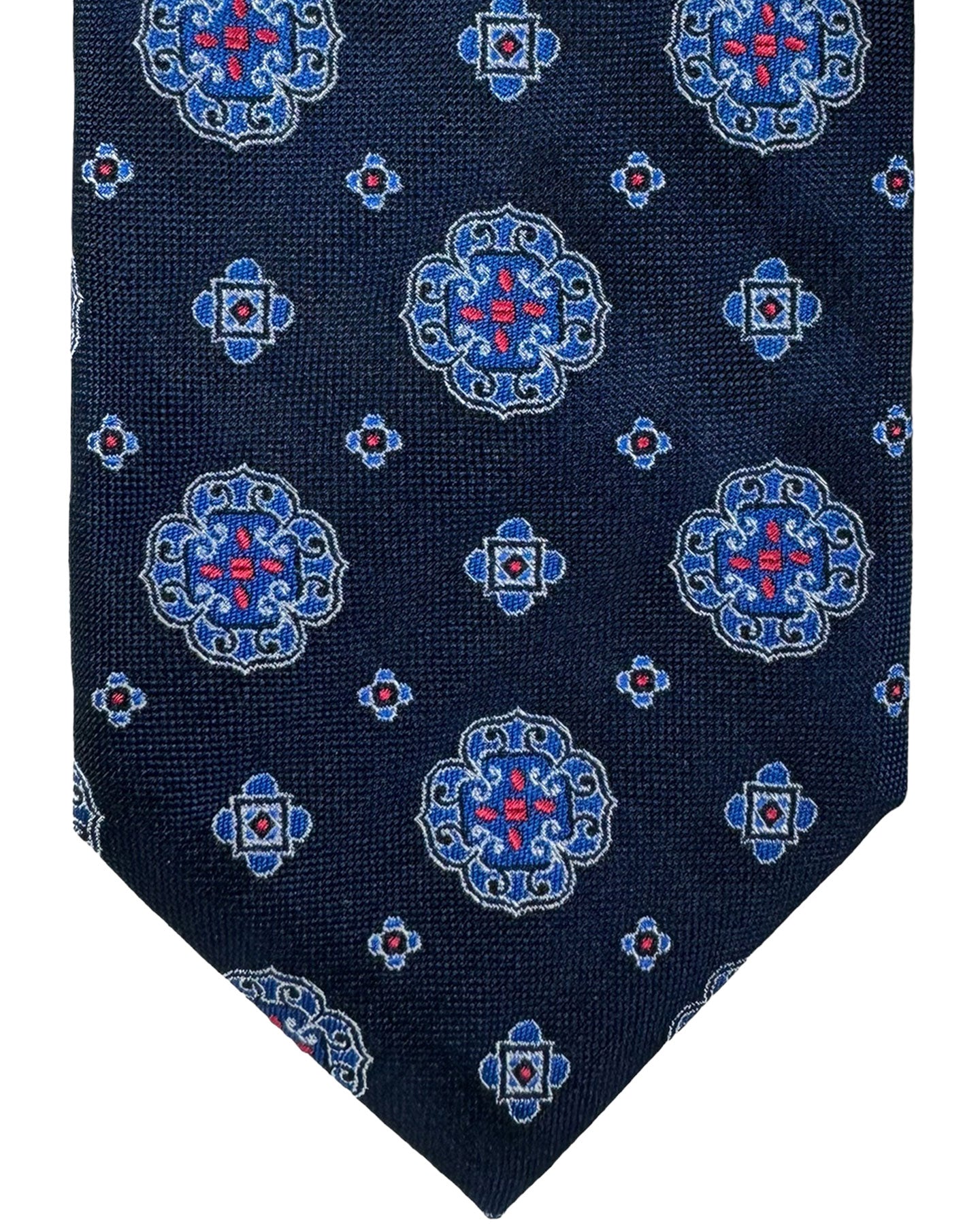 Canali Silk Tie Navy Blue Pink Medallions