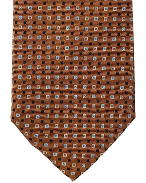 Canali Tie Rust Orange Mini Squares - Jacquard Silk