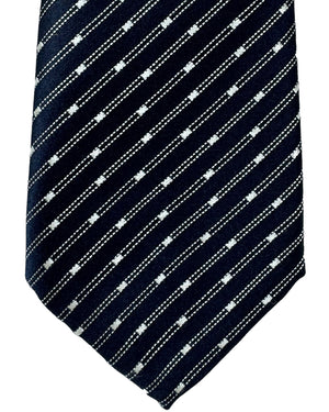 Canali Tie Dark Blue Silver Stripes - Jacquard Silk