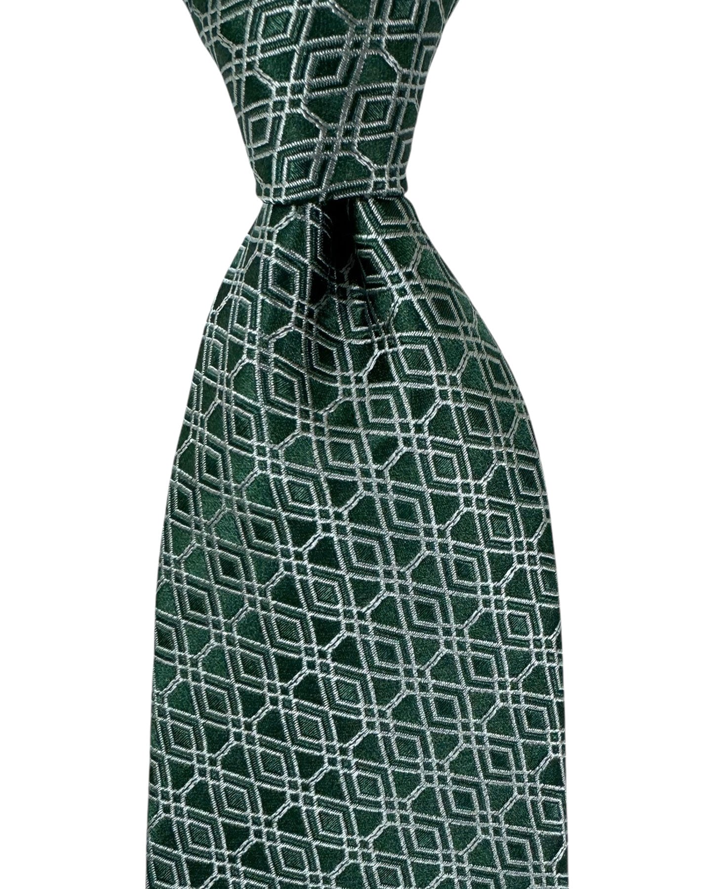 Canali Silk Tie Dark Green Silver Geometric - NEW 2024 Collection