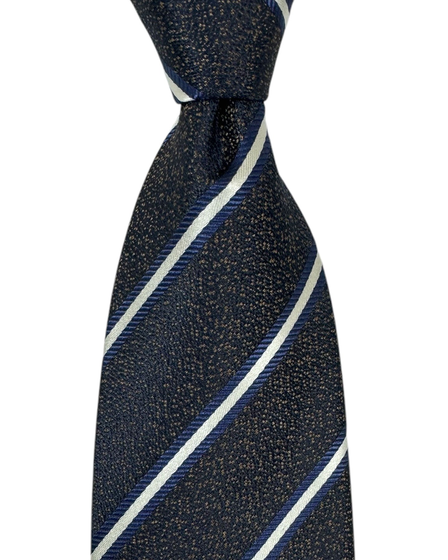 Canali Silk Tie Dark Brown Dark Blue White Stripes - NEW 2024 Collection