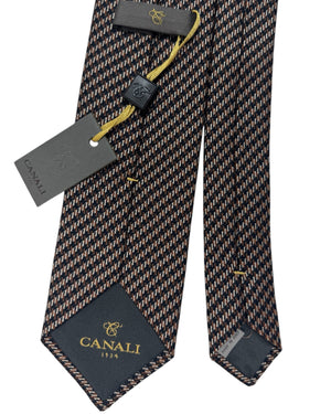 Canali Tie Black Brown Silver Striped Design