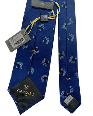 Canali Tie Royal Blue Brown Geometric