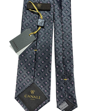 Canali Tie Gray Pink Geometric Design