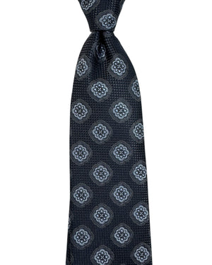 Canali Tie Black Gray Light Blue Medallion  Design