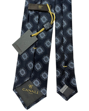 Canali Tie Black Gray Light Blue Medallion Design