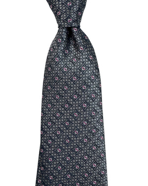 Canali Tie Gray Pink Geometric Design