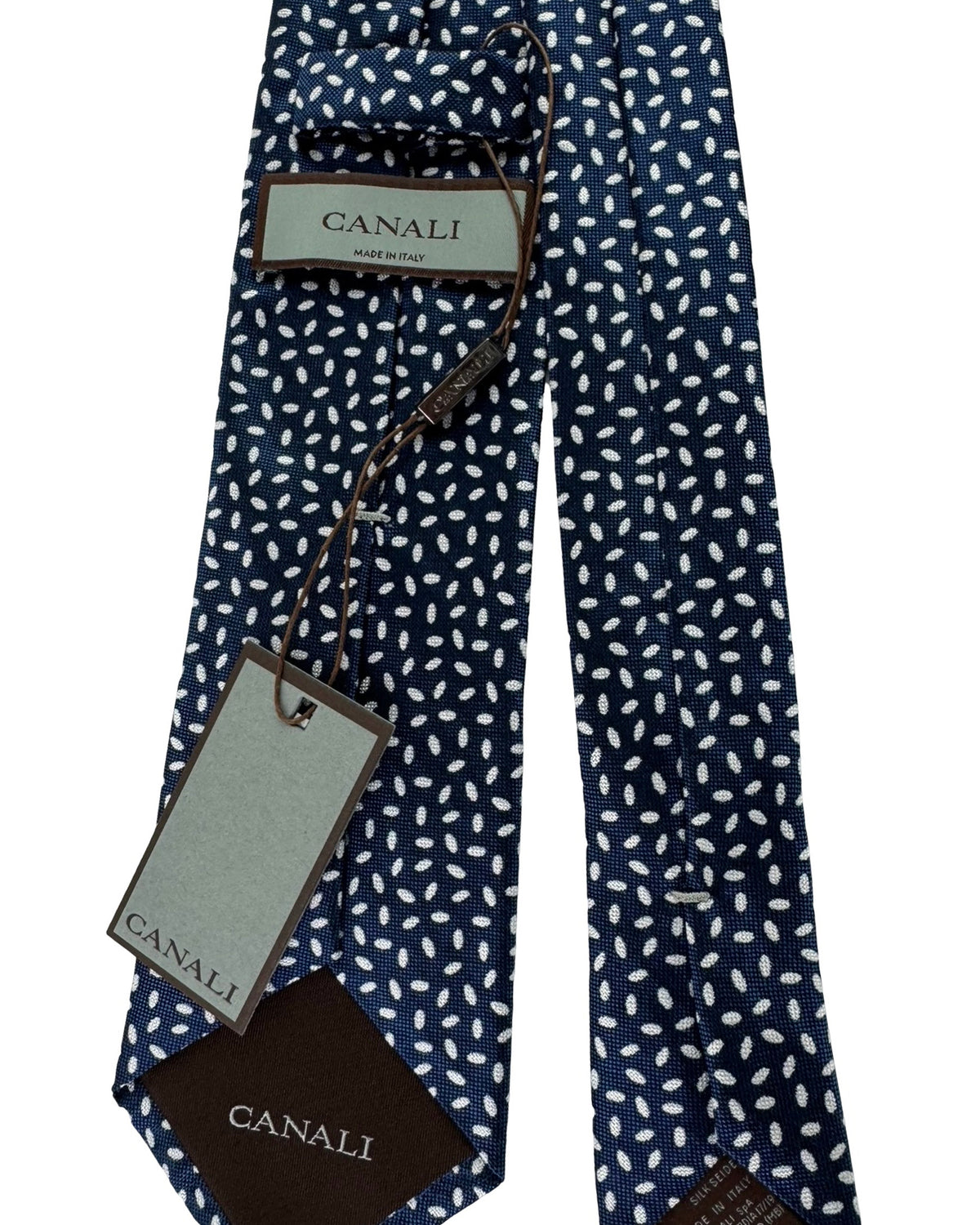 Canali Tie Navy White-Silver Ovals