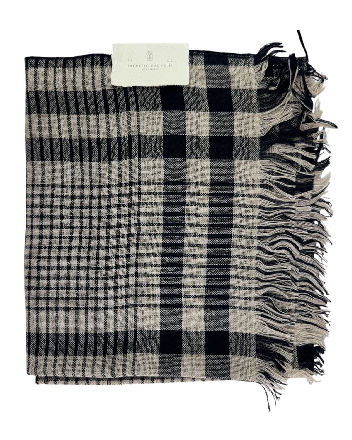 Brunello Cucinelli Scarf Midnight Blue Gray Plaid - Cashmere Silk Men Shawl SALE