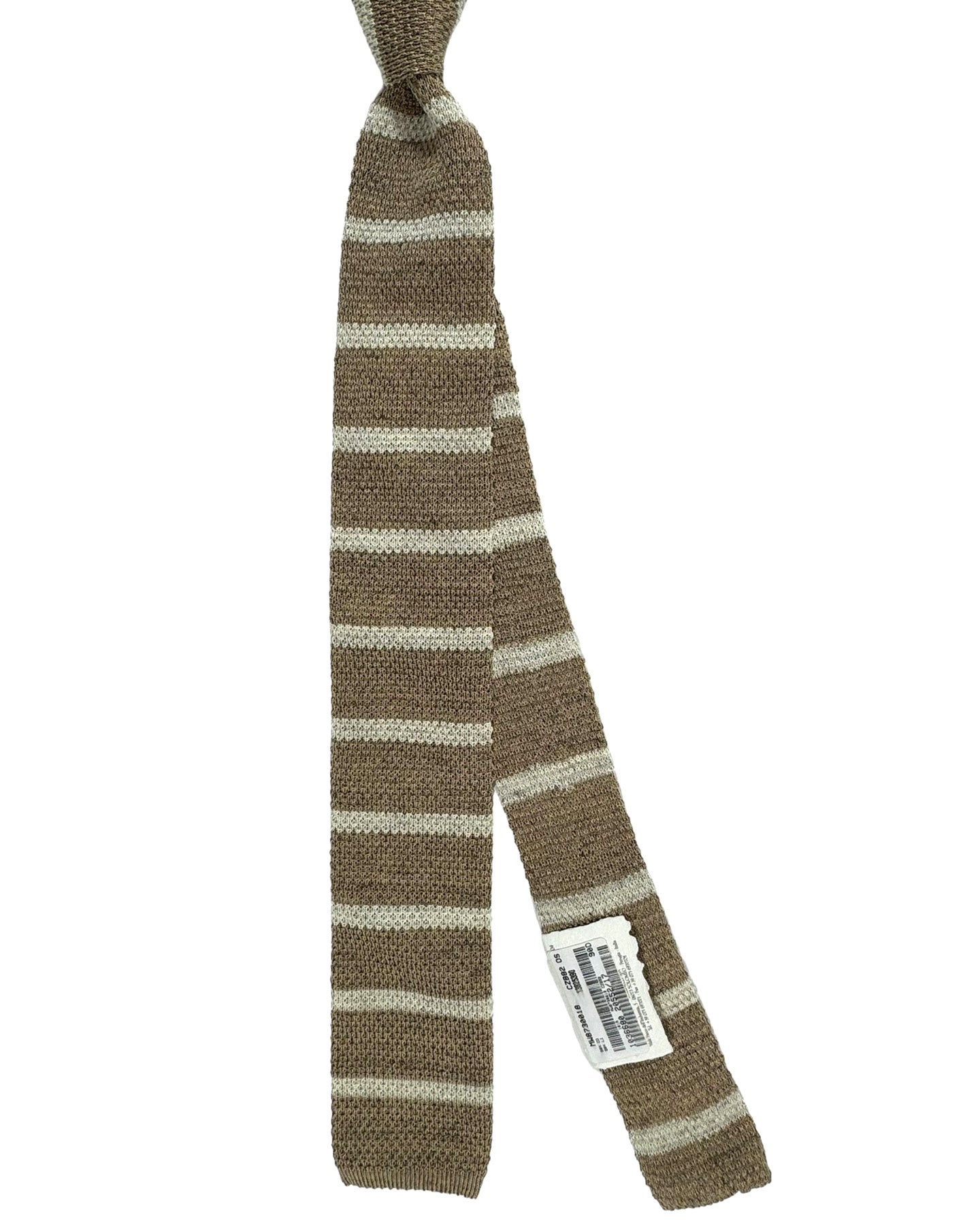 Brunello Cucinelli Square End Knitted Tie Taupe Tan Horizontal Stripes