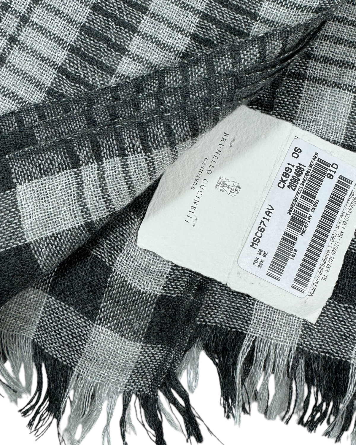 Brunello Cucinelli Scarf Black Gray Plaid - Cashmere Silk Shawl FINAL SALE