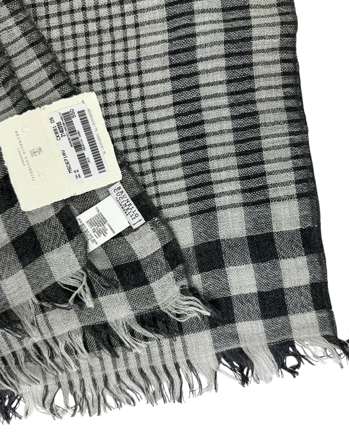 Cucinelli Scarf Black Gray Plaid - Cashmere Silk Men Shawl SALE