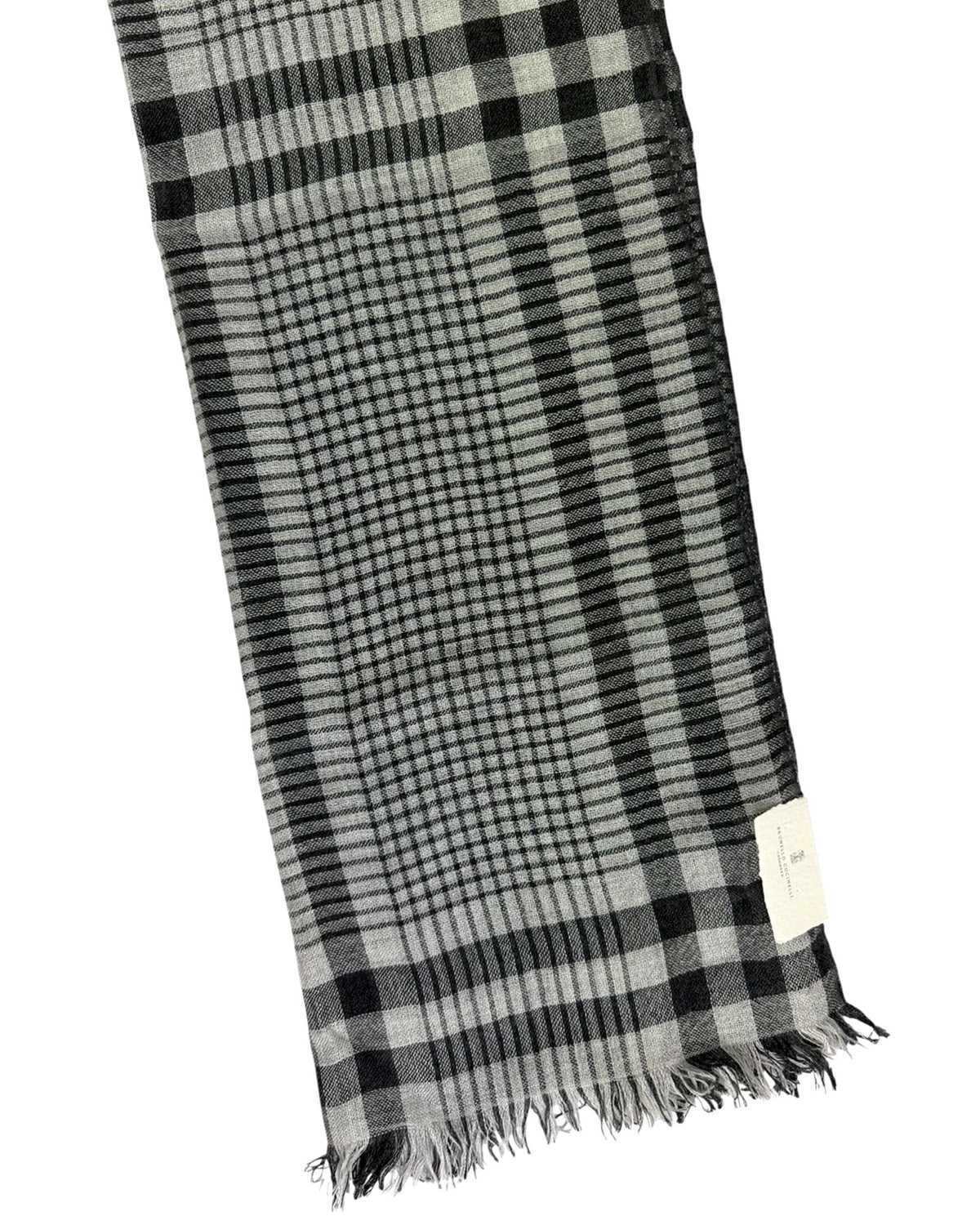 Brunello Cucinelli Scarf Black Gray Plaid - Cashmere Silk Men Shawl SALE