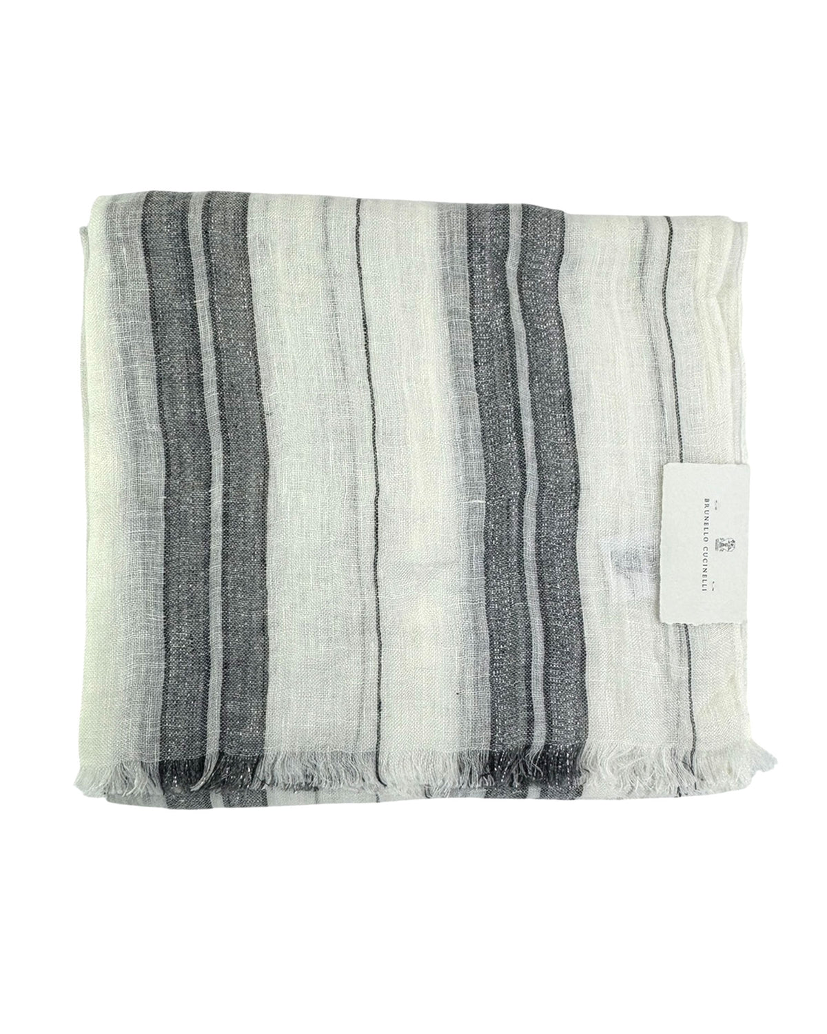 Brunello Cucinelli Scarf White Gray Stripes - Linen Shawl