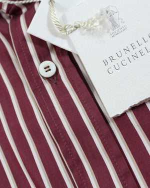 New Cucinelli Shirt Maroon Stripes 