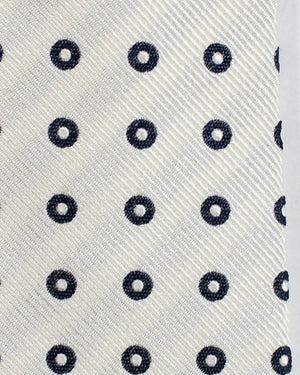 Brunello Cucinelli Tie White Navy Circles SALE