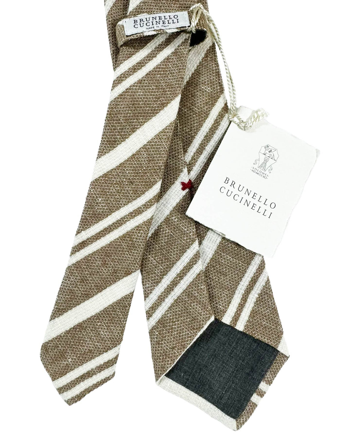 Brunello Cucinelli Tie Brown White Stripes - Linen Silk FINAL SALE