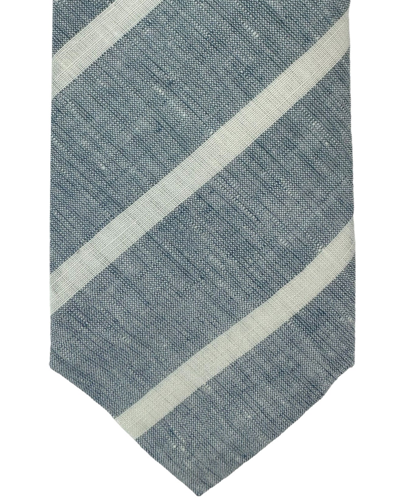 Brunello Cucinelli Linen Necktie Dark Blue Stripes