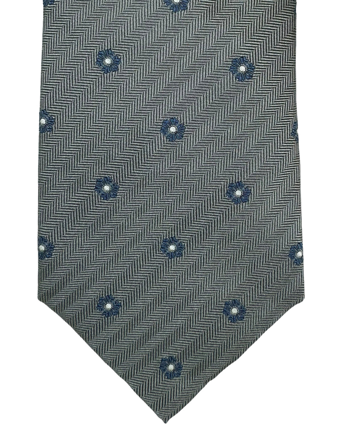 Brunello Cucinelli Silk Necktie Gray Dark Blue Mini Floral