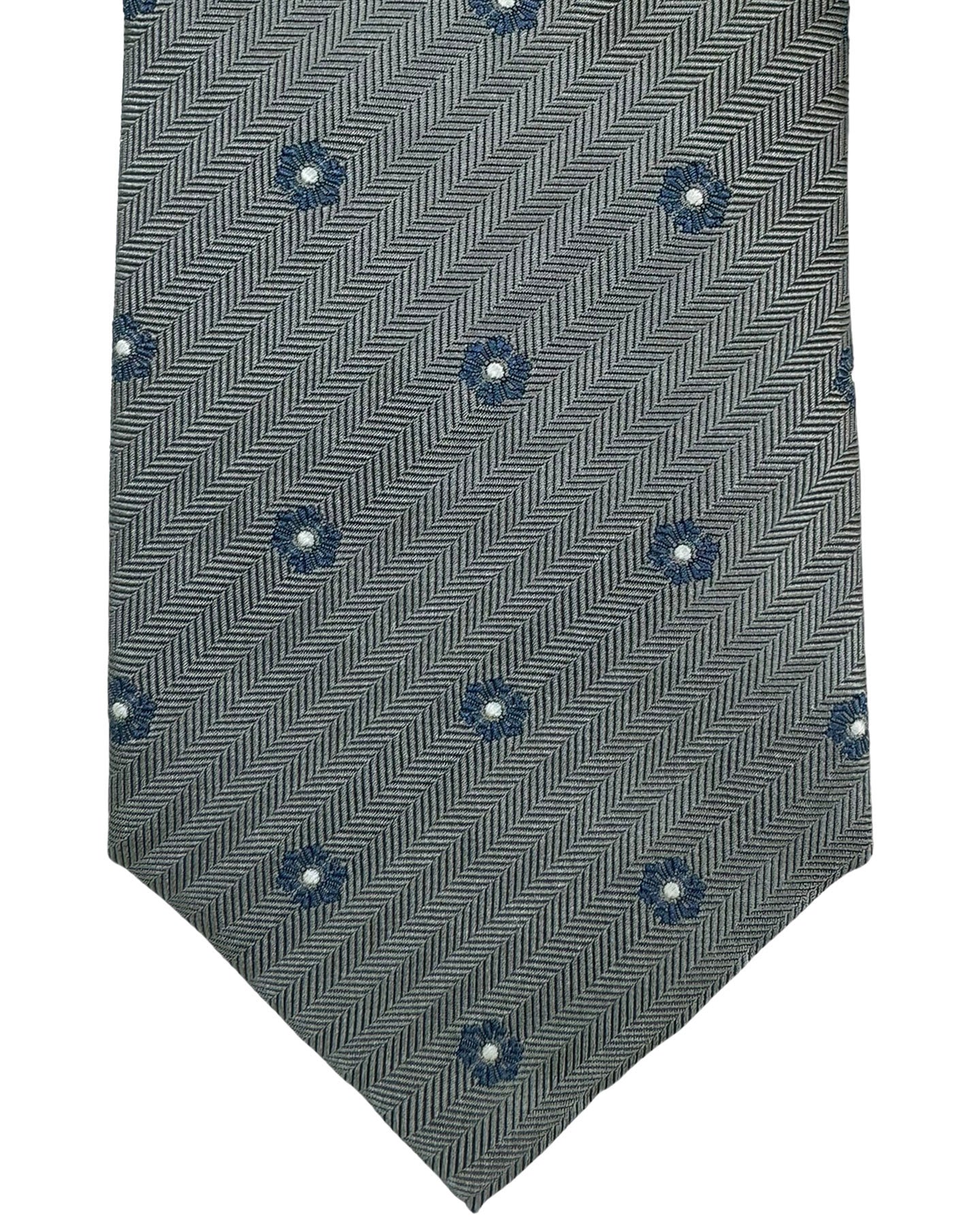 Brunello Cucinelli Silk Necktie Gray Dark Blue Mini Floral