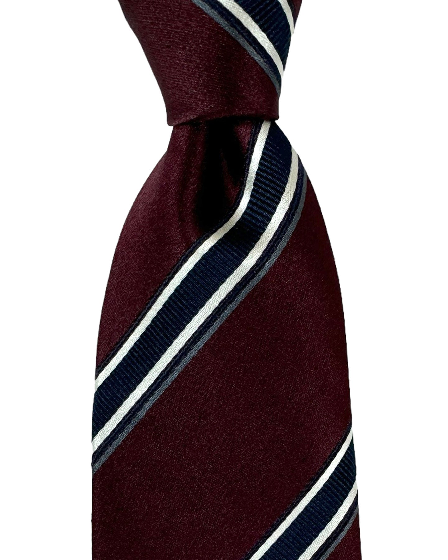 Brunello Cucinelli Silk Cotton Necktie Maroon Dark Blue Stripes