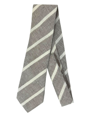 Brunello Cucinelli Linen Tie Light Brown White Stripes