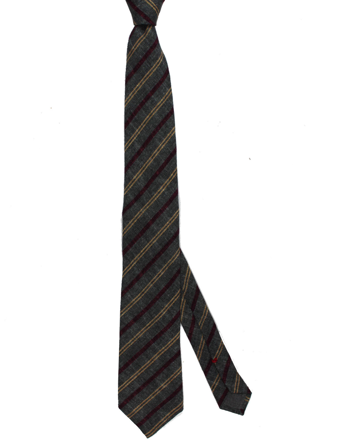Brunello Cucinelli Wool Tie Metal Gray Maroon Stripes Design SALE