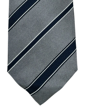 Brunello Cucinelli Silk Tie Gray Dark Blue Stripes