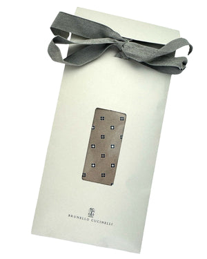Brunello Cucinelli Silk Necktie Taupe Mini Squares SALE