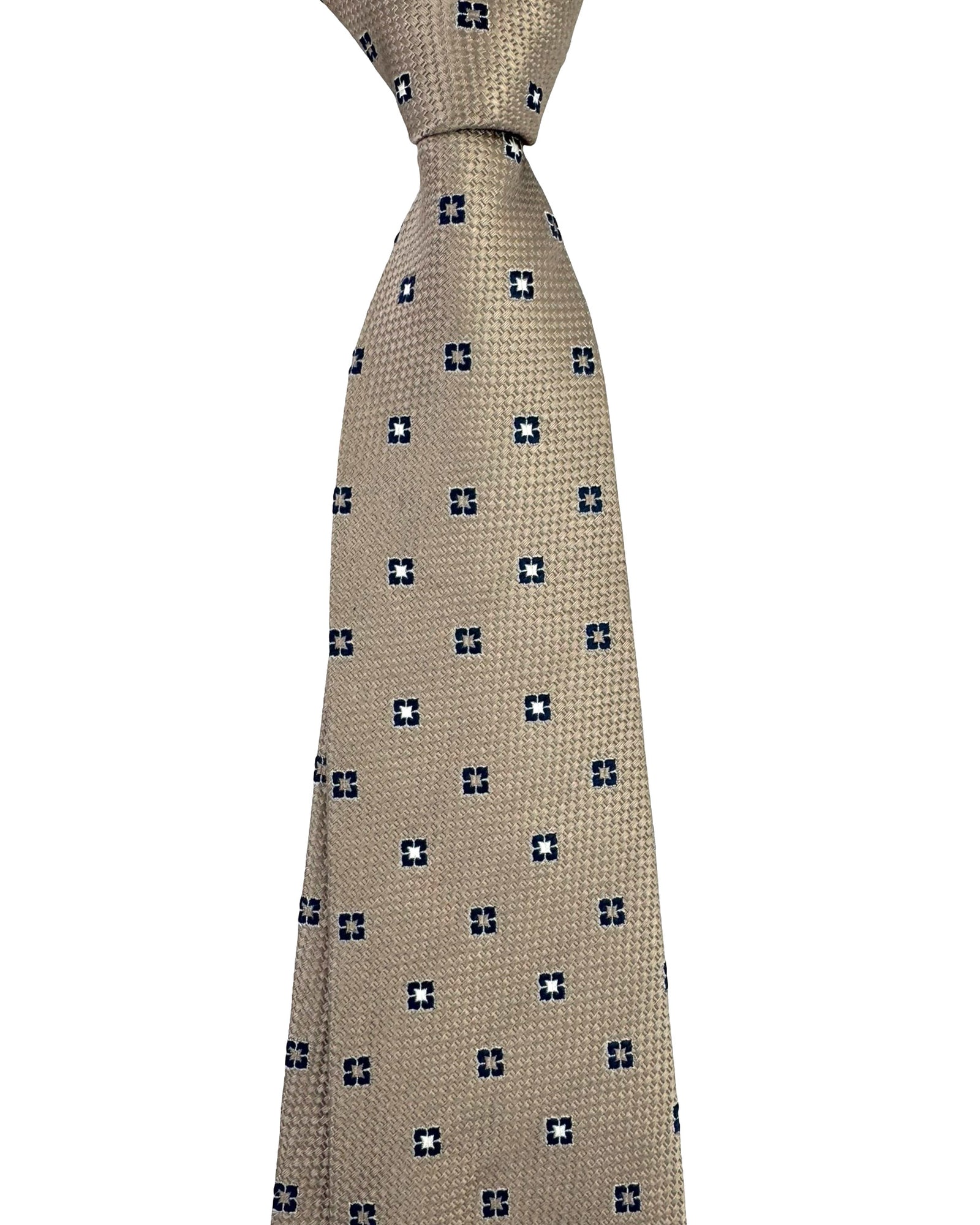 Brunello Cucinelli Silk Necktie Taupe Mini Squares SALE