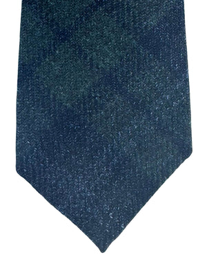 Brunello Cucinelli Tie Dark Navy Green Plaid - Wool Silk Cashmere