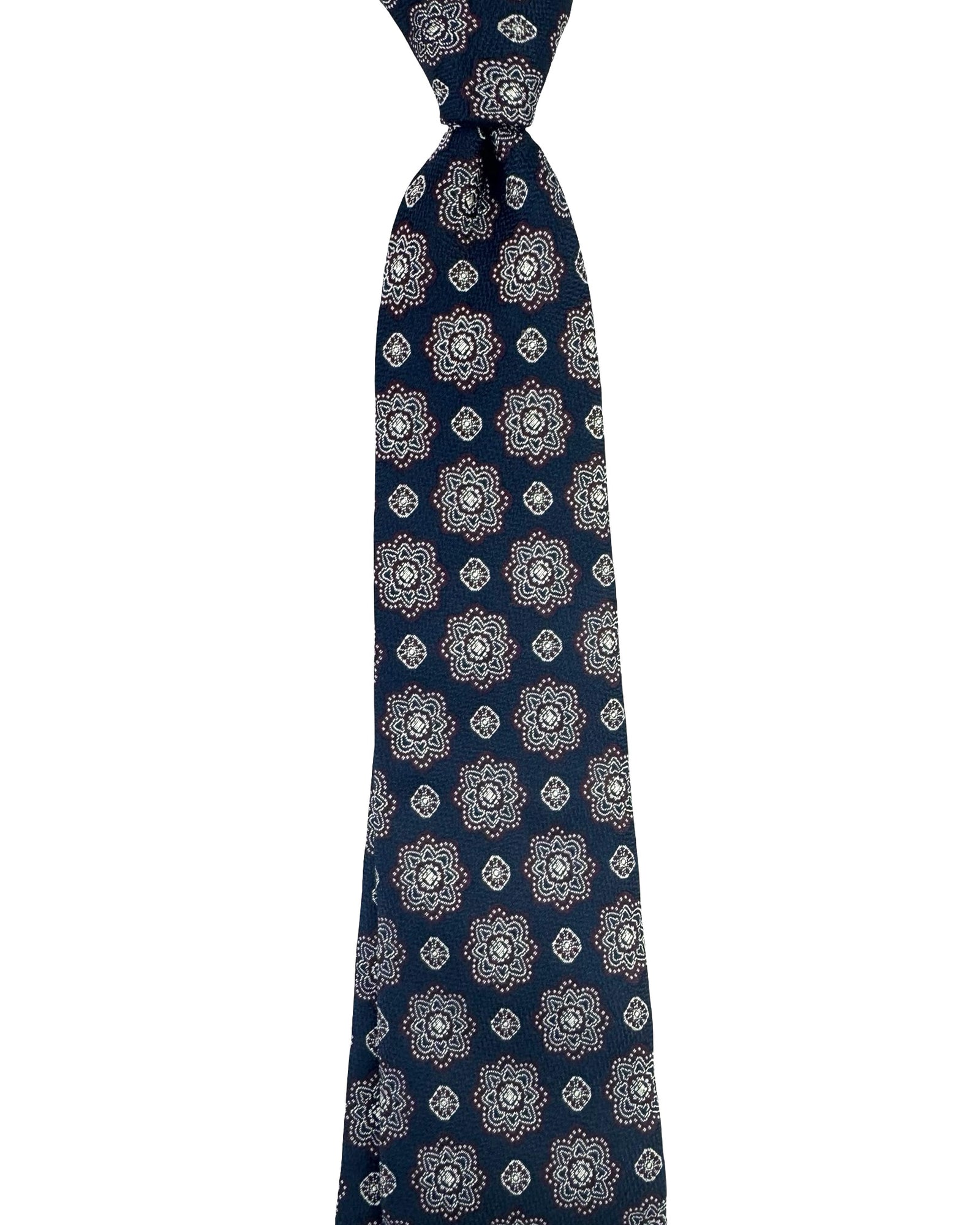 Brunello Cucinelli Silk Tie Navy Purple Silver Floral