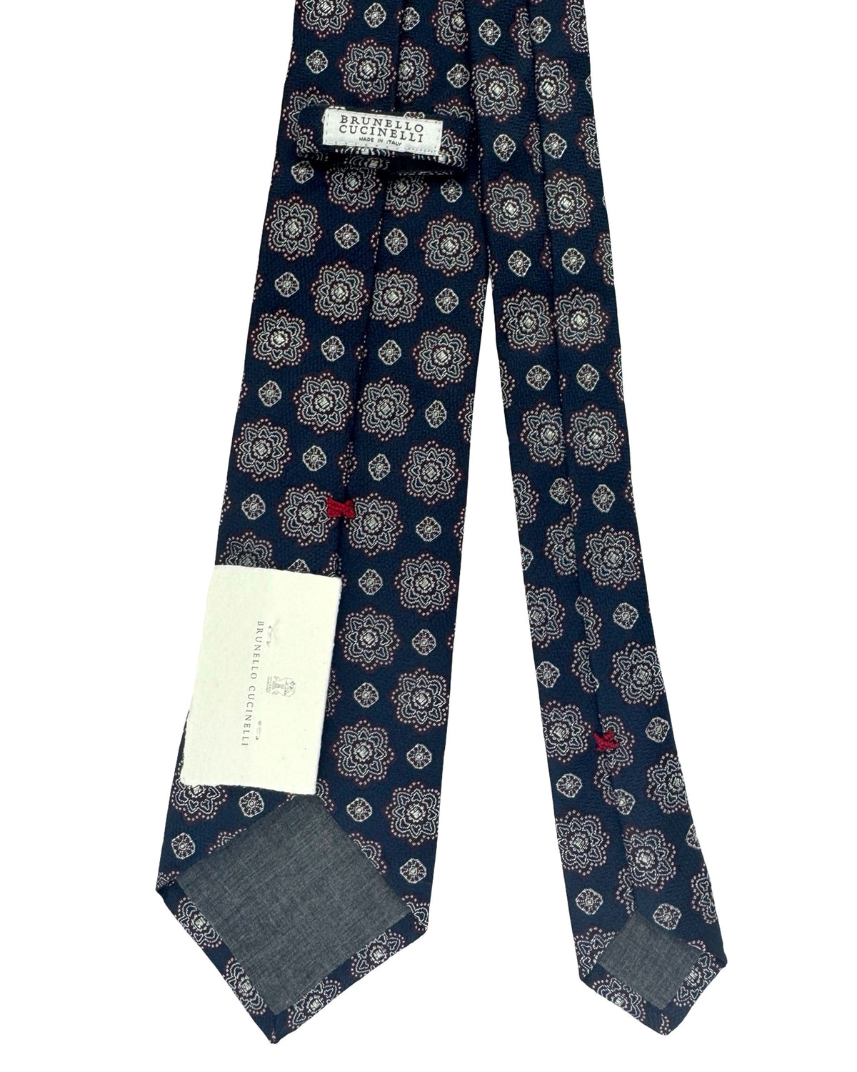 Brunello Cucinelli Silk Tie Navy Purple Silver Floral