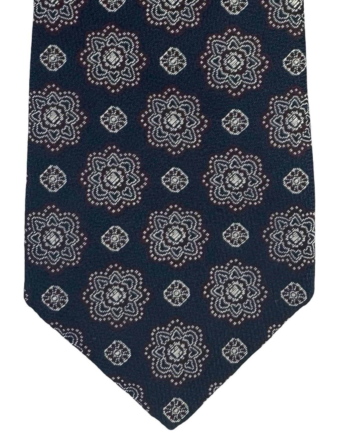 Brunello Cucinelli Silk Tie Navy Purple Silver Floral