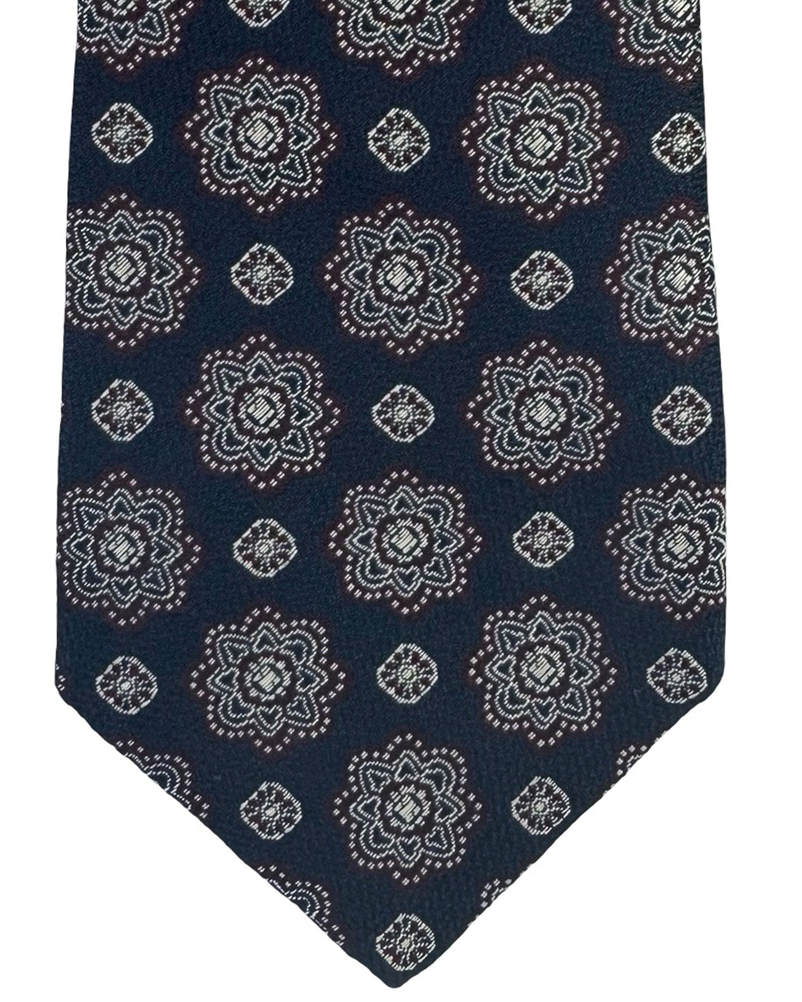 Brunello Cucinelli Silk Tie Navy Purple Silver Floral