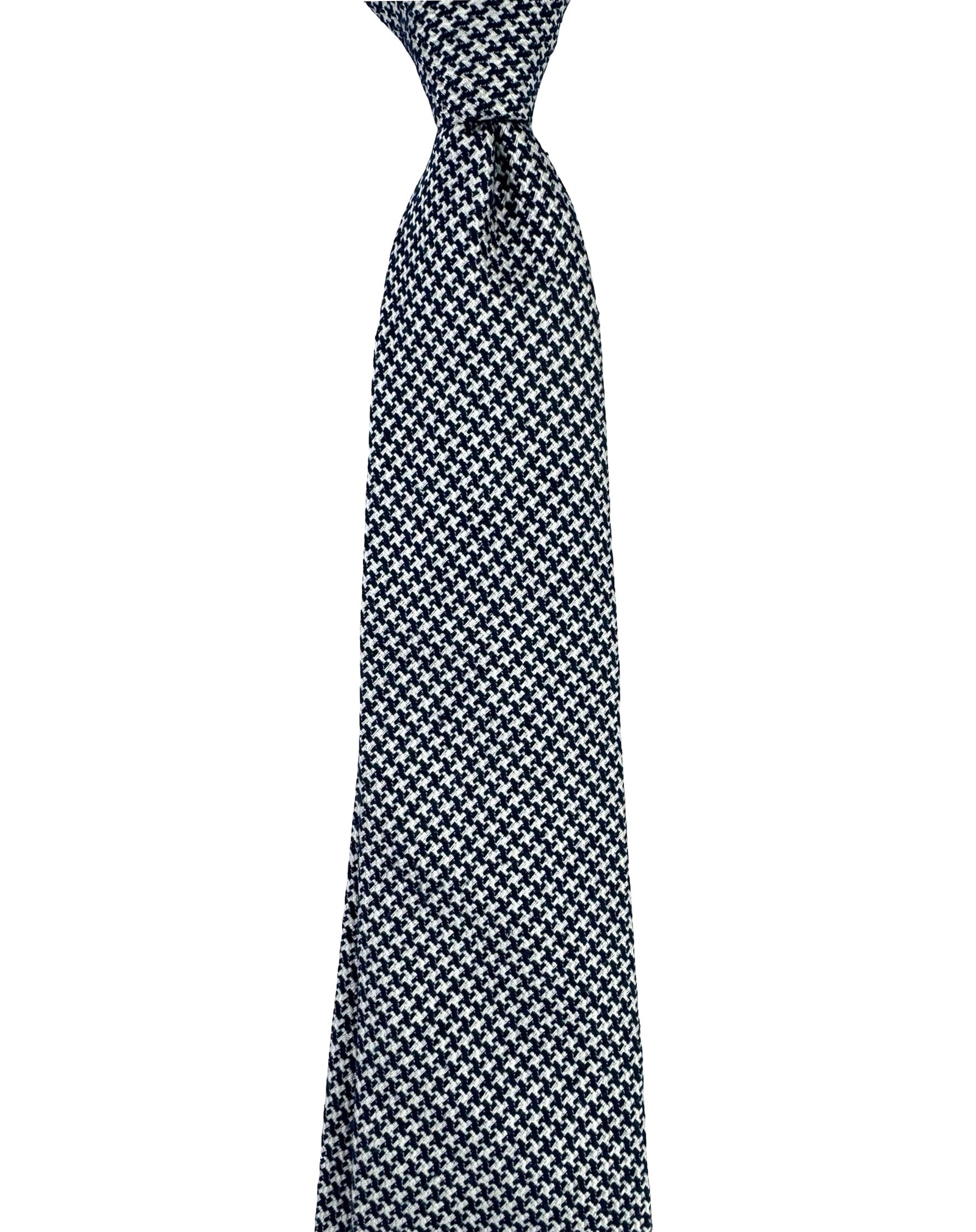 Cucinelli Silk Tie Dark Blue Silver Houndstooth