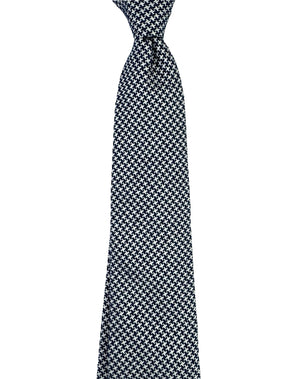 Brunello Cucinelli Silk Tie Dark Blue Silver Houndstooth