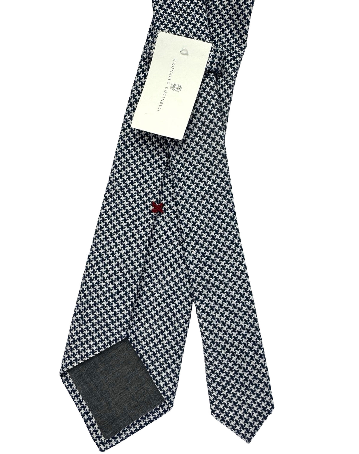 Brunello Cucinelli Silk Tie Dark Blue Silver Houndstooth