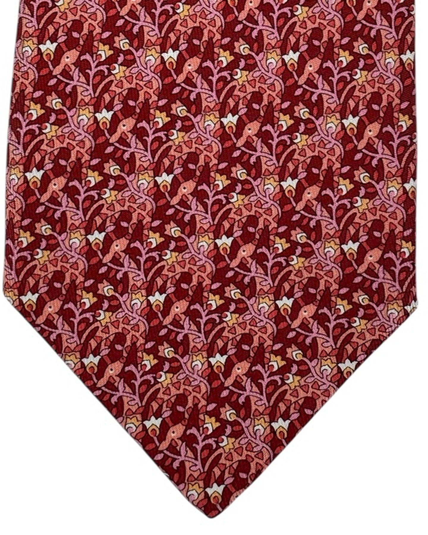 Salvatore Ferragamo Tie Red With Coral Giraffes And Yellow Blooms