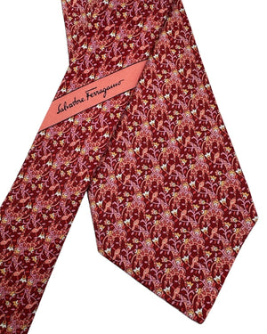 Salvatore Ferragamo Tie Red With Coral Giraffes And Yellow Blooms