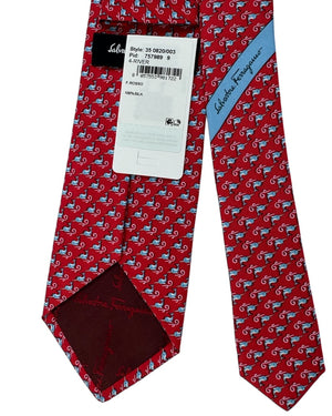 Salvatore Ferragamo Tie Red With Blue Narwhals And Pink Spirals