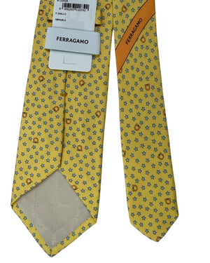 Salvatore Ferragamo Tie Yellow Stars And Gancini